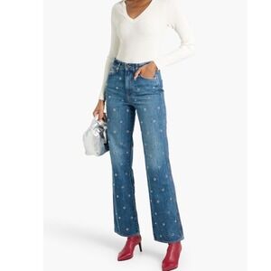 VERONICA BEARD Dylan eyelet embellished high rise straight leg jeans Size 25